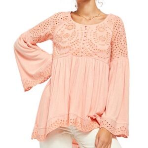 Free People Pink Bell Sleeve Embellished Tunic